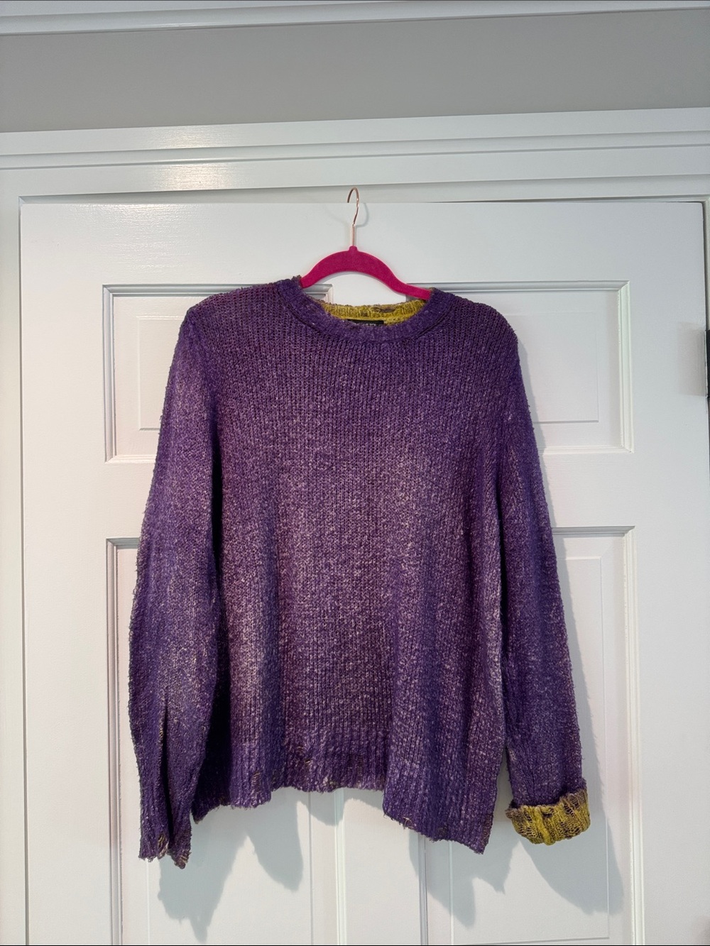 Avant Toi Purple Crewneck Sweater with Yellow Trim